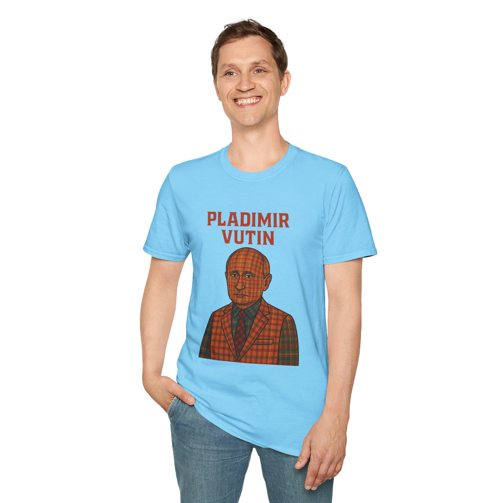 Pladimir Vutin T-Shirt, Funny Putin Parody Shirt, Plaid Person Pun Tee, Comedy Putin Plaid Top, Vladimir Putin Plaid Wordplay Apparel