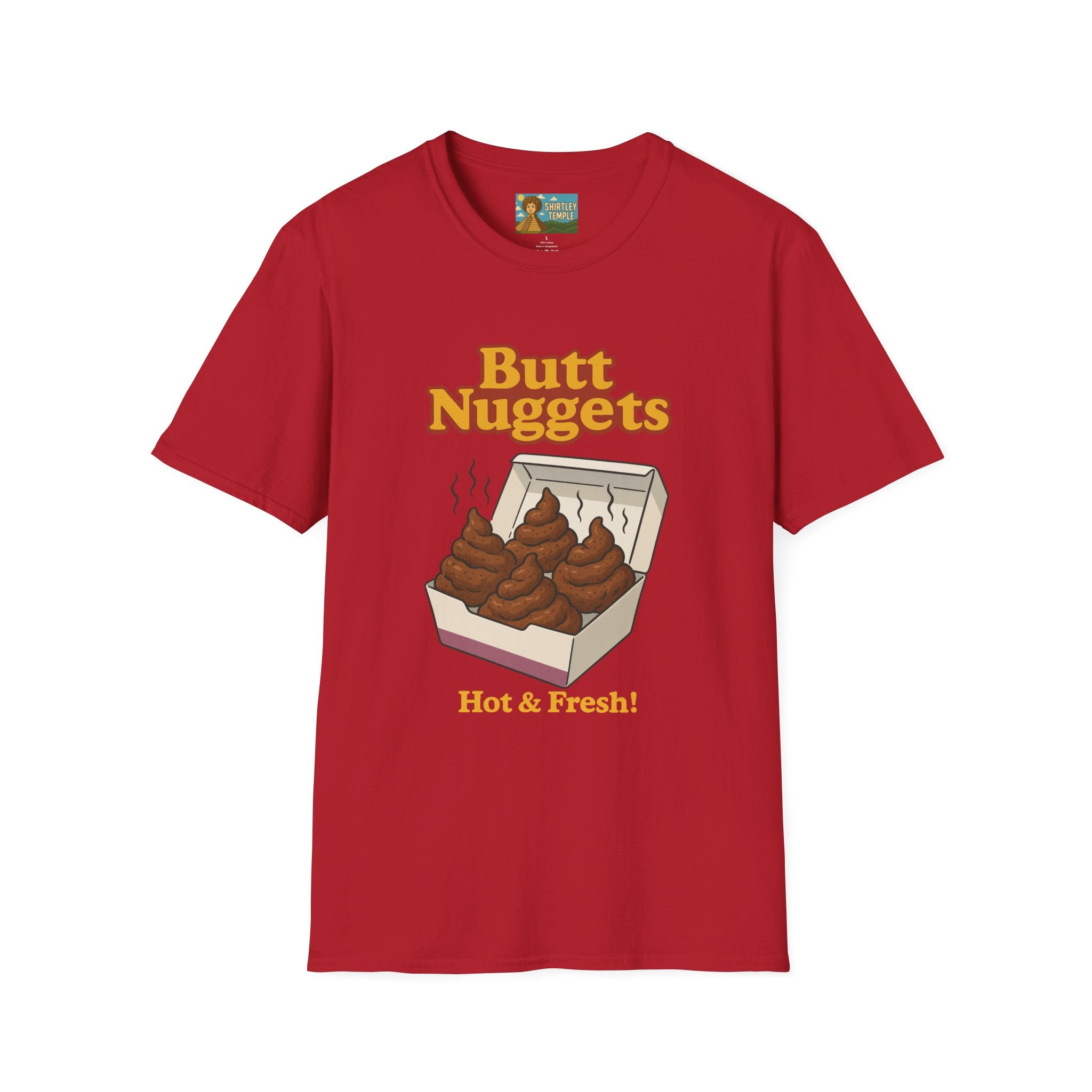 Butt Nuggets Funny Unisex Softstyle T-Shirt, Chicken Poop Pun Tee, Hilarious Wordplay Apparel, Comfy Graphic Shirt, Unisex Shirt for Joke