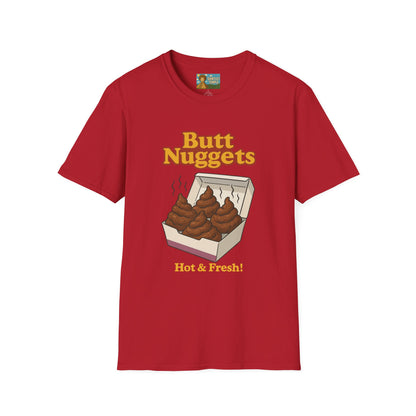 Butt Nuggets Funny Unisex Softstyle T-Shirt, Chicken Poop Pun Tee, Hilarious Wordplay Apparel, Comfy Graphic Shirt, Unisex Shirt for Joke