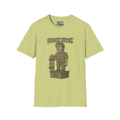Stony Hawk Unisex T-Shirt, Skateboard Legend Parody Tee, Statue Wordplay Shirt, Funny Skater Gift, Skateboarding Fan Top