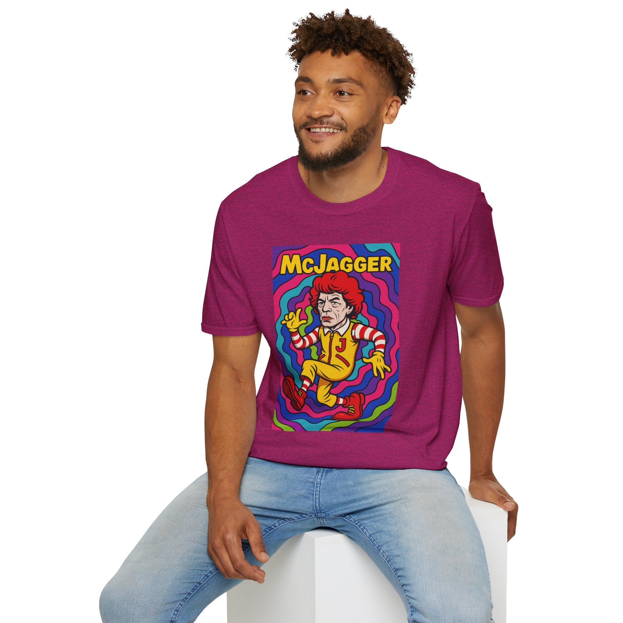 McJagger ver 2 Psychedelic Funny Unisex T-Shirt, Mashup Tribute Tee for Men and Women, Softstyle Shirt for Comedy Fans, Parody Graphic Tee