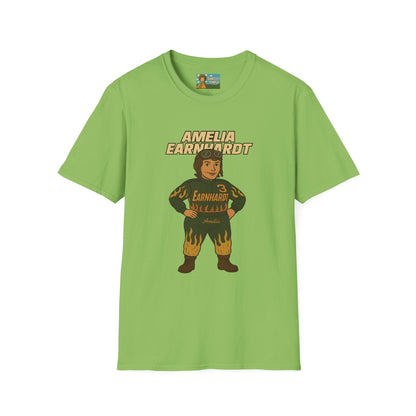 Amelia Earnhardt Funny Mashup Unisex Softstyle T-Shirt, Pilot Pun Tee, Earhart Earnhardt Gift, Aviation Racing Shirt