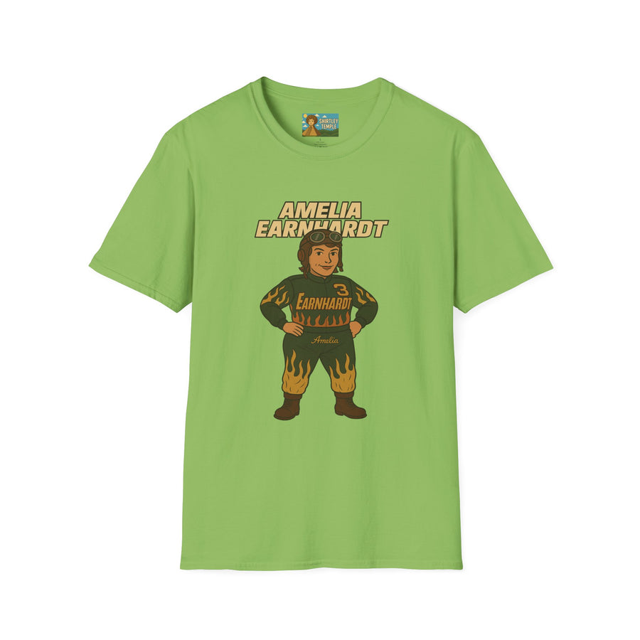 Amelia Earnhardt Funny Mashup Unisex Softstyle T-Shirt, Pilot Pun Tee, Earhart Earnhardt Gift, Aviation Racing Shirt