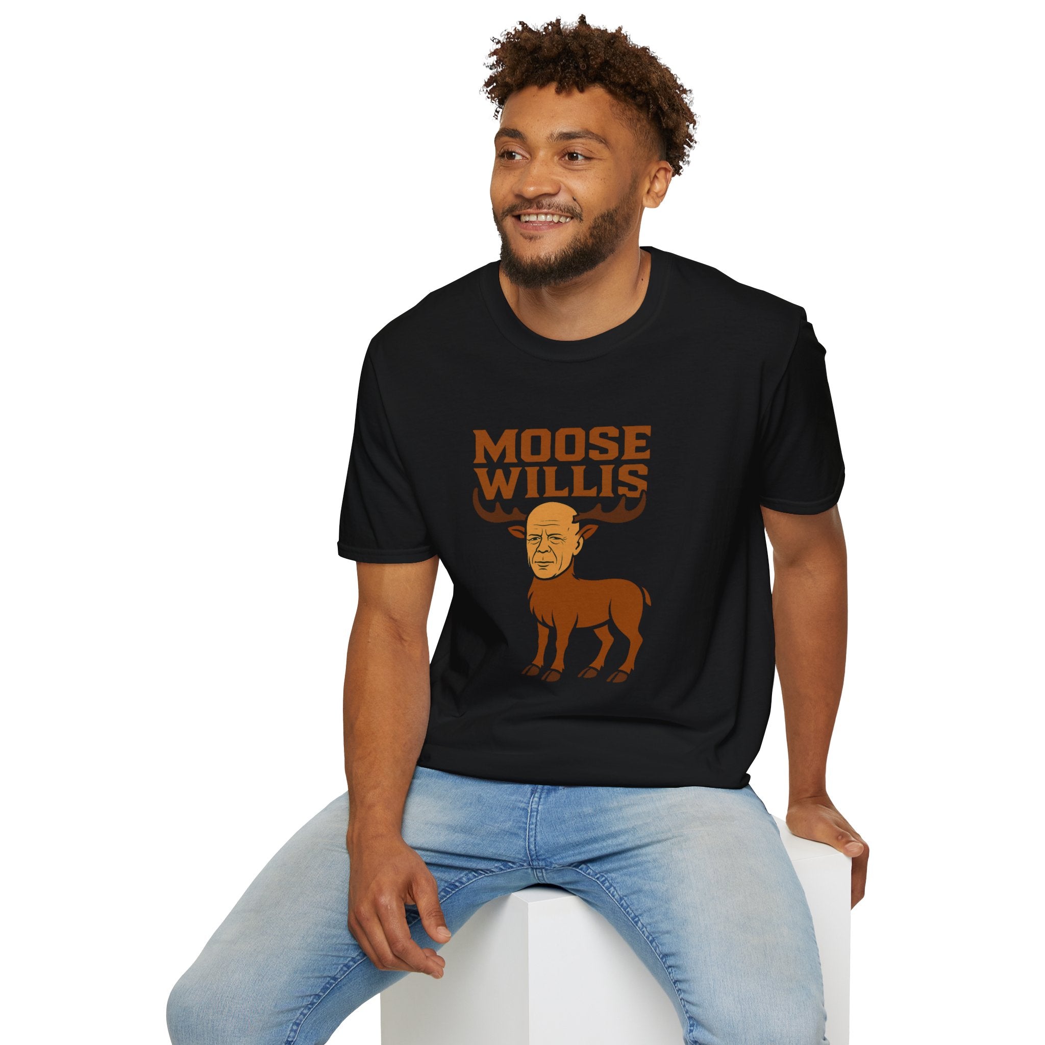 Moose Willis T-Shirt, Bruce Willis Parody Shirt, Moose Pun Tee, Comedy Mashup Apparel