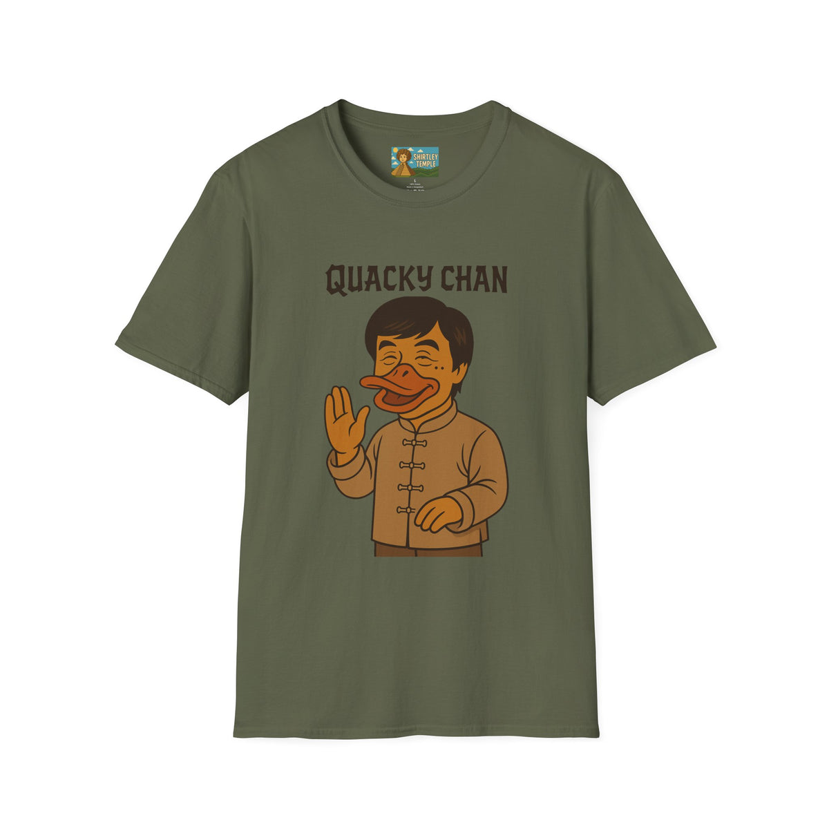 Quacky Chan Funny T-Shirt, Jackie Chan Duck Mashup Tee, Martial Arts Quack Movie Star Shirt, Comedy Parody Apparel, Unisex Softstyle Top