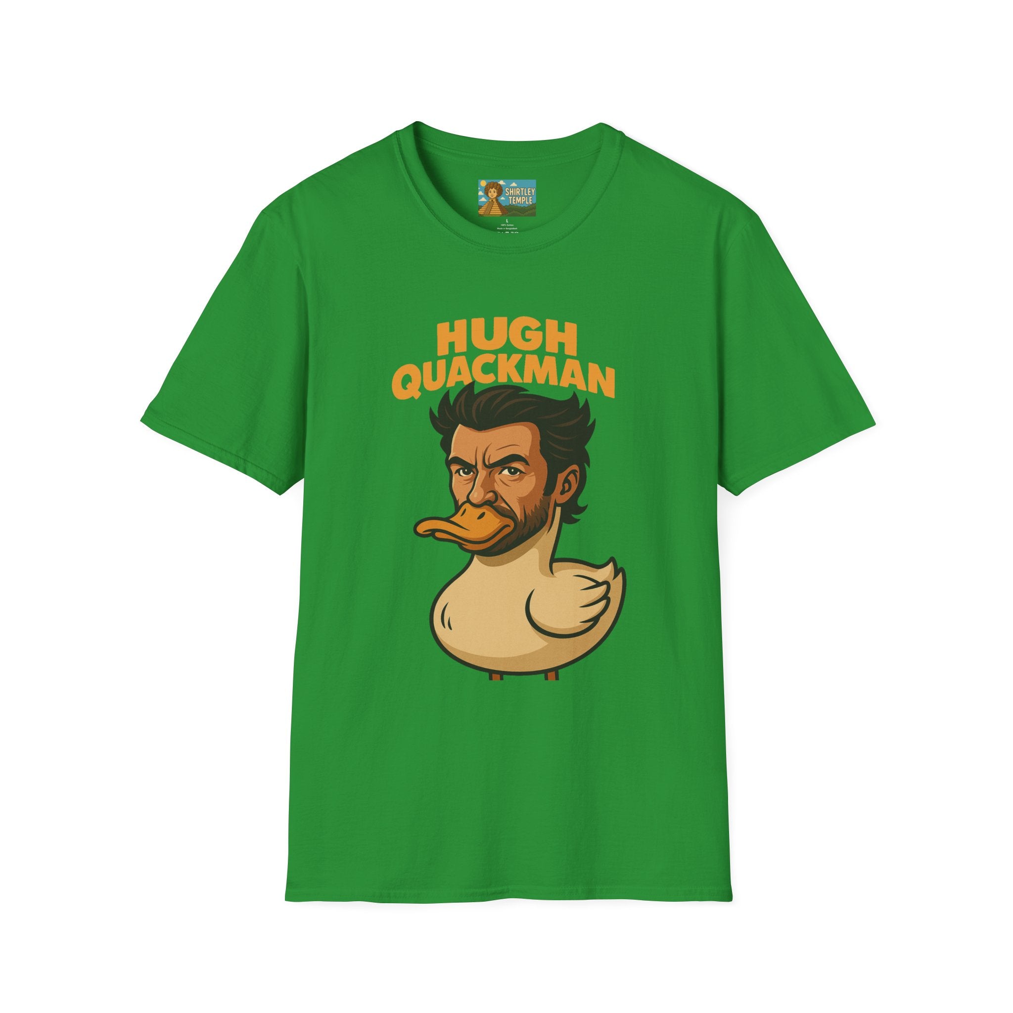 Hugh Quackman Funny Shirt, Parody Apparel, Hugh Jackman Duck Tee, Comedy Tribute, Wordplay Mashup, Unisex Softstyle T-Shirt