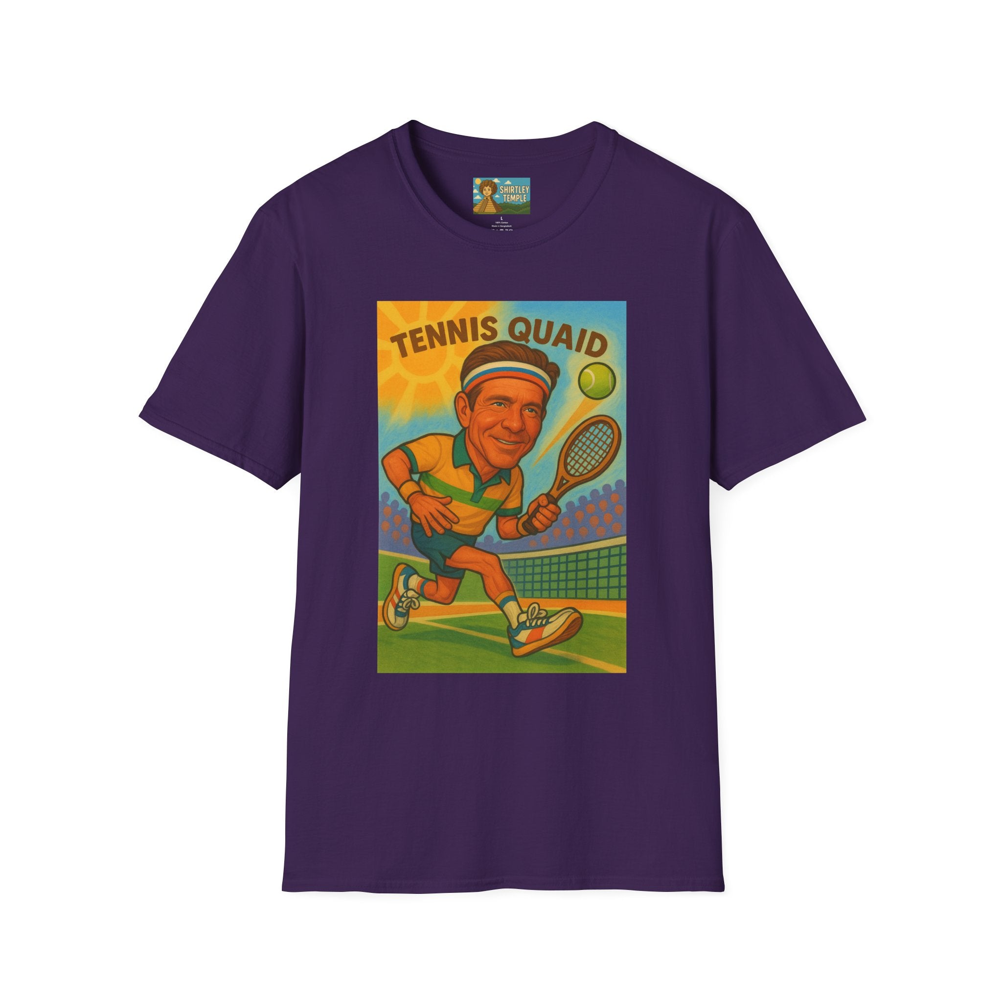 Tennis Quaid Unisex Softstyle T-Shirt, Tennis Player Actor Mashup Tee, Funny Graphic Shirt
