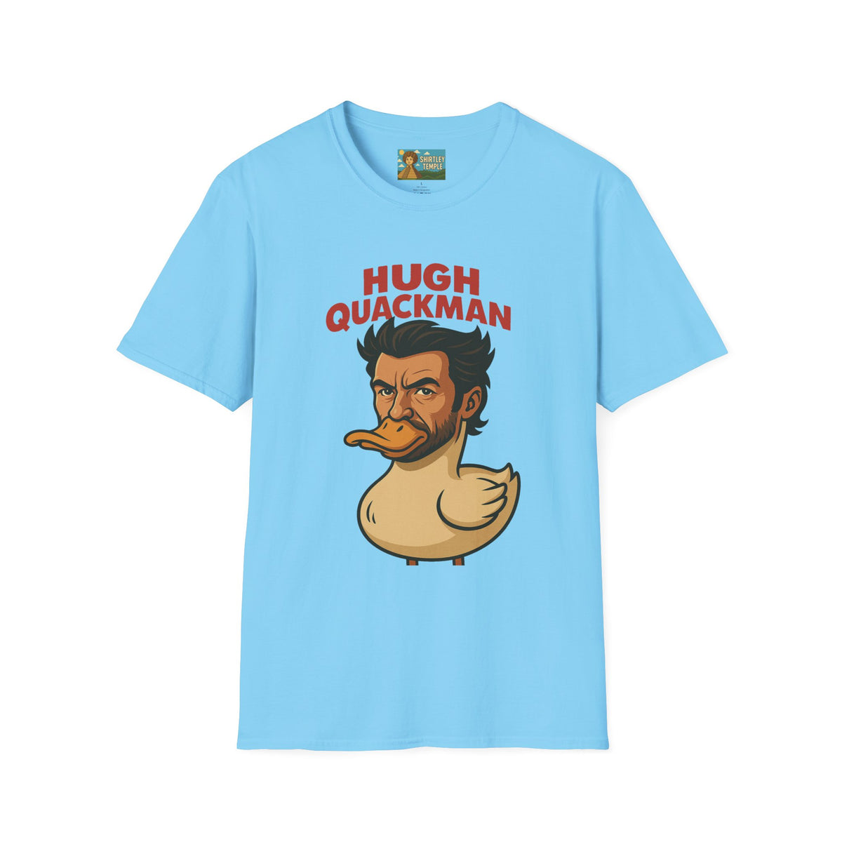 Hugh Quackman Funny Shirt, Parody Apparel, Hugh Jackman Duck Tee, Comedy Tribute, Wordplay Mashup, Unisex Softstyle T-Shirt