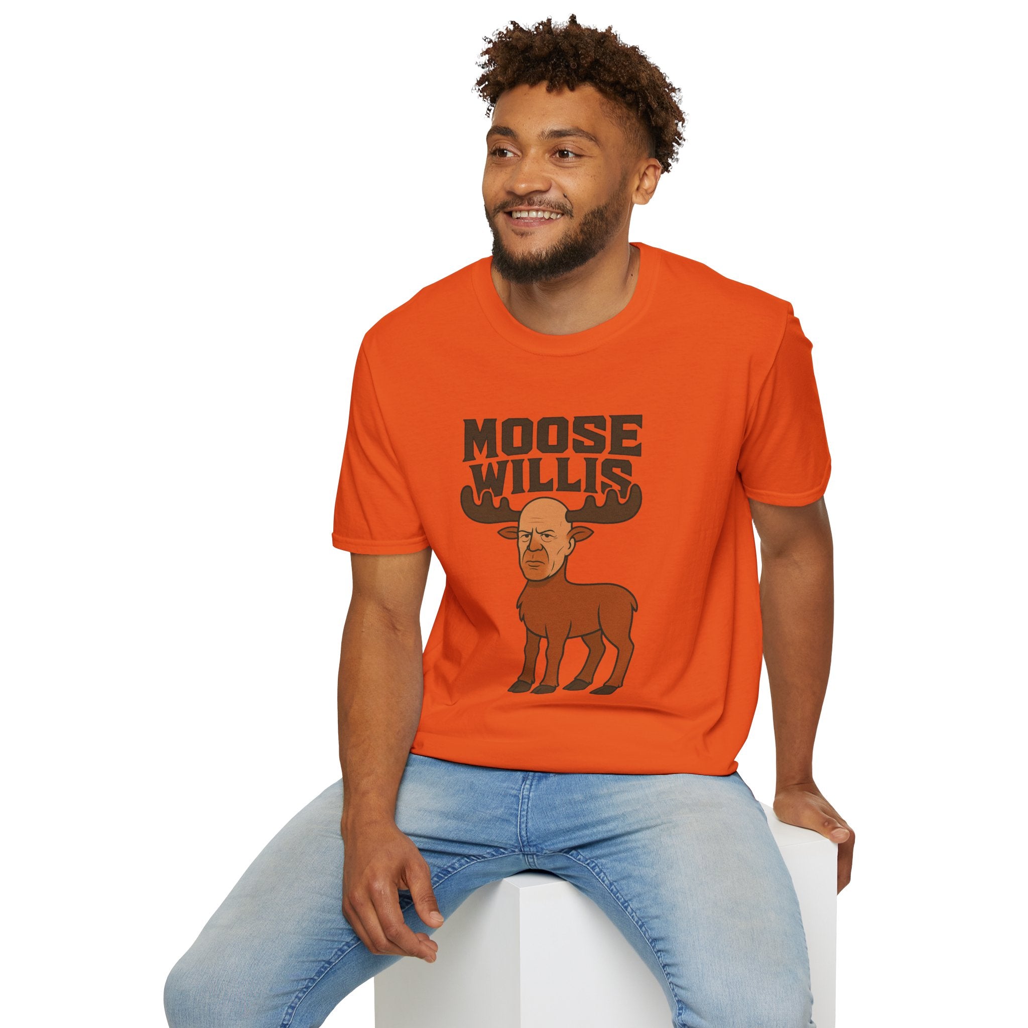 Moose Willis T-Shirt, Bruce Willis Parody Shirt, Moose Pun Tee, Comedy Mashup Apparel