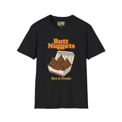 Butt Nuggets Funny Unisex Softstyle T-Shirt, Chicken Poop Pun Tee, Hilarious Wordplay Apparel, Comfy Graphic Shirt, Unisex Shirt for Joke
