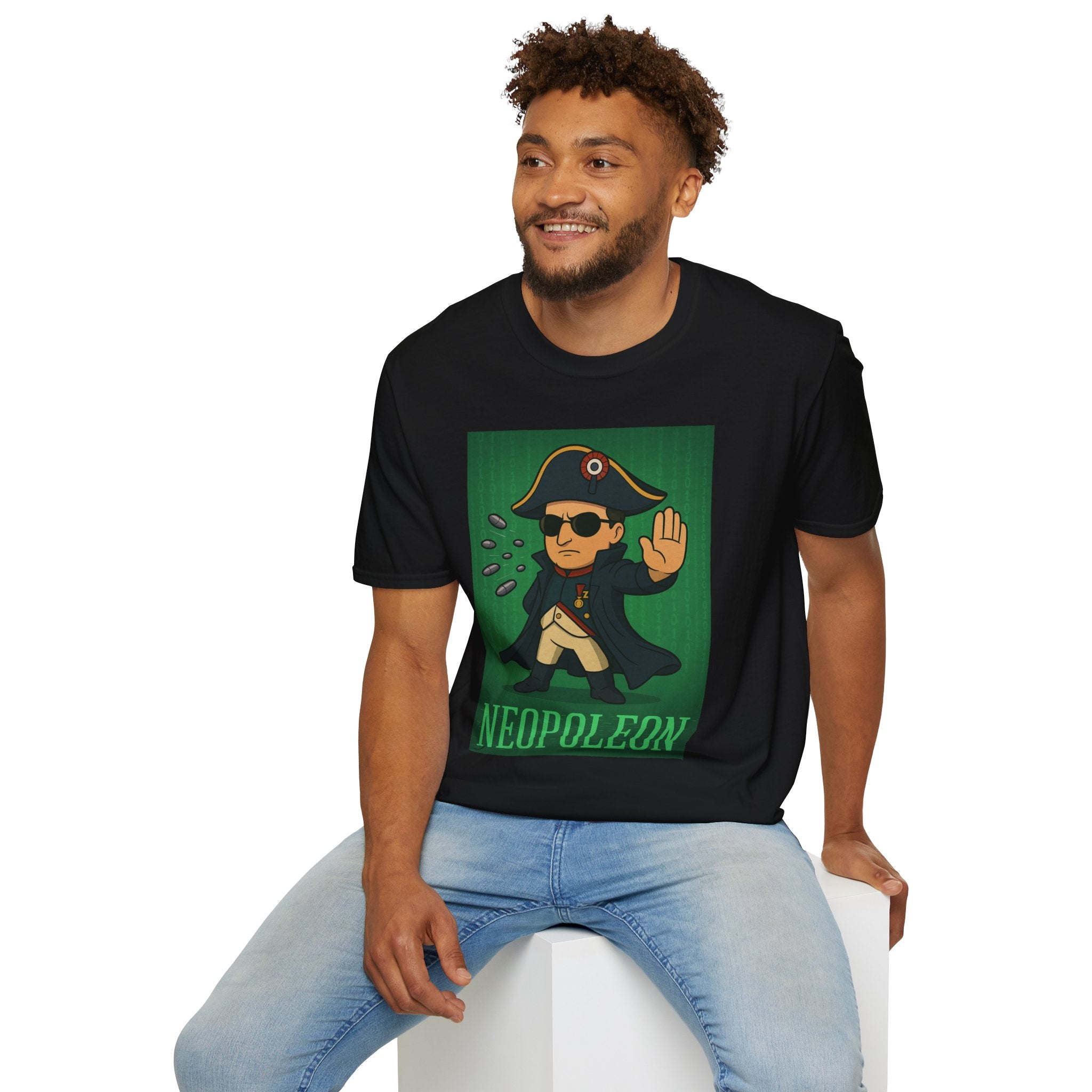 Neopoleon Mashup Unisex Softstyle T-Shirt, Parody Tee for Movie Fans, Humorous Wordplay Shirt, Pop Culture Gift, Napoleon Matrix Neo Tee