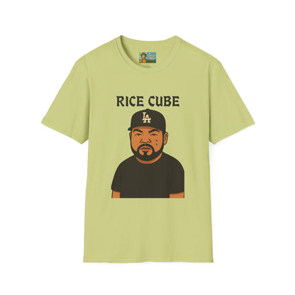 Rice Cube Funny T-Shirt, Ice Cube Asian Parody Shirt, Wordplay Tee, Hip-Hop Music Fan Gift, Unisex Softstyle Top