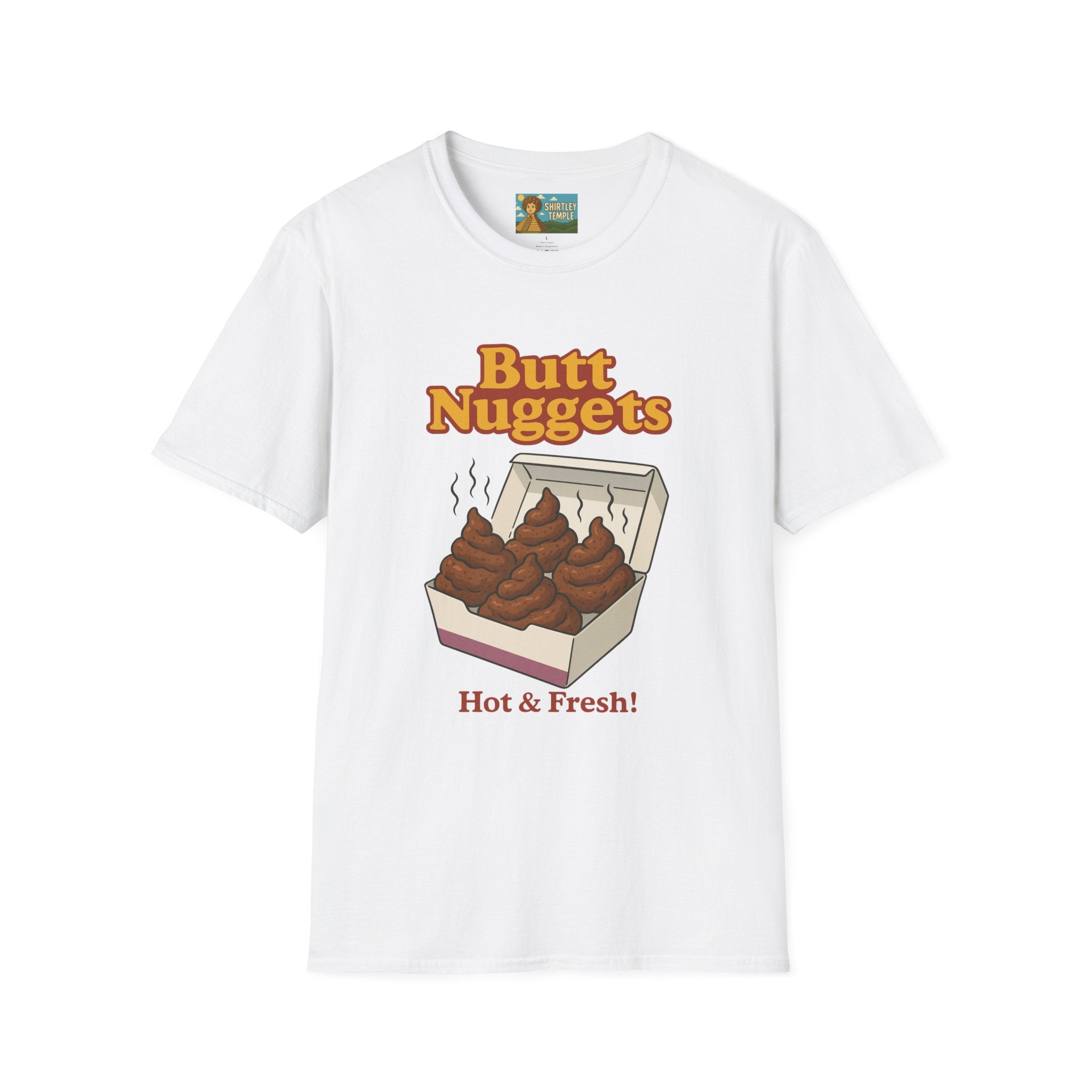 Butt Nuggets Funny Unisex Softstyle T-Shirt, Chicken Poop Pun Tee, Hilarious Wordplay Apparel, Comfy Graphic Shirt, Unisex Shirt for Joke