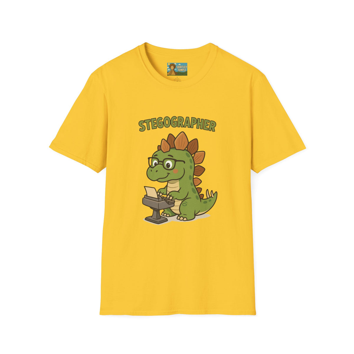 Stegographer Funny Stegosaurus Stenographer Mashup Softstyle Tee, Dino Wordplay Shirt, Unisex Tshirt Gift, Office tee for Dinosaur