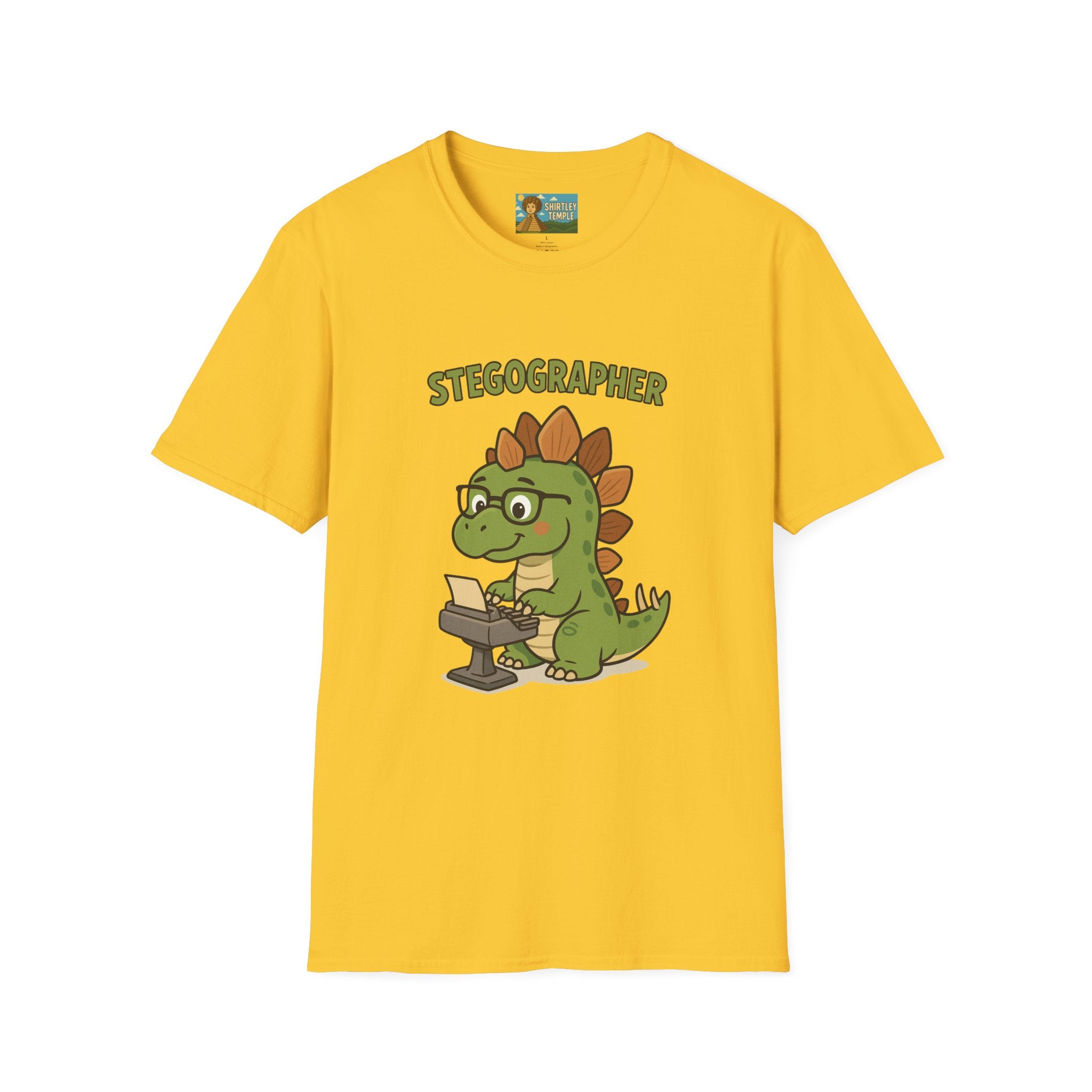 Stegographer Funny Stegosaurus Stenographer Mashup Softstyle Tee, Dino Wordplay Shirt, Unisex Tshirt Gift, Office tee for Dinosaur