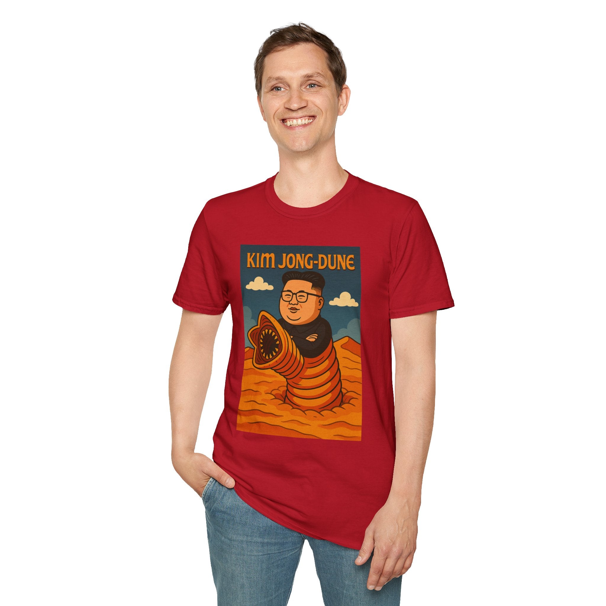 Kim Jong-Dune Funny T-Shirt, Mashup Wordplay Shirt, Sandworm Movie Tee, Unisex Softstyle Top, Kim Jong Un Fan, Dune Lover Gift
