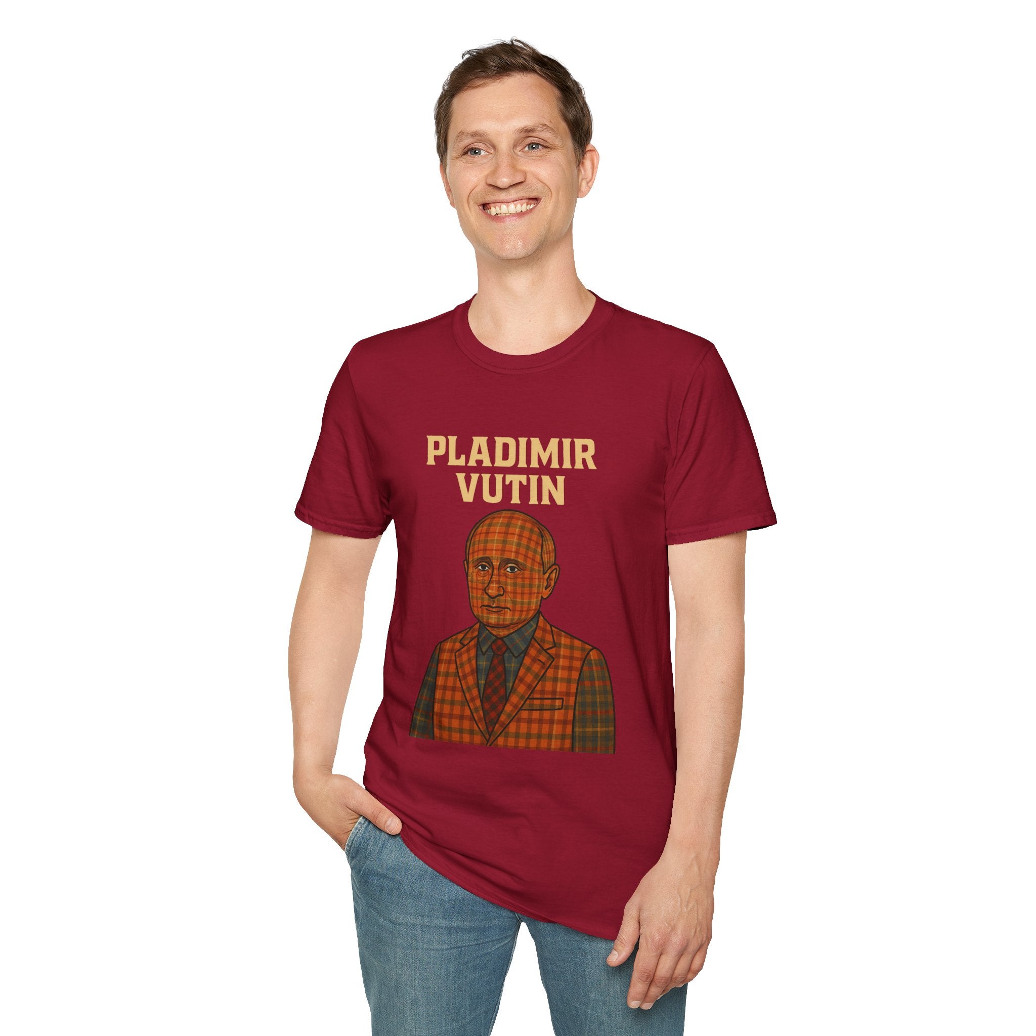 Pladimir Vutin T-Shirt, Funny Putin Parody Shirt, Plaid Person Pun Tee, Comedy Putin Plaid Top, Vladimir Putin Plaid Wordplay Apparel