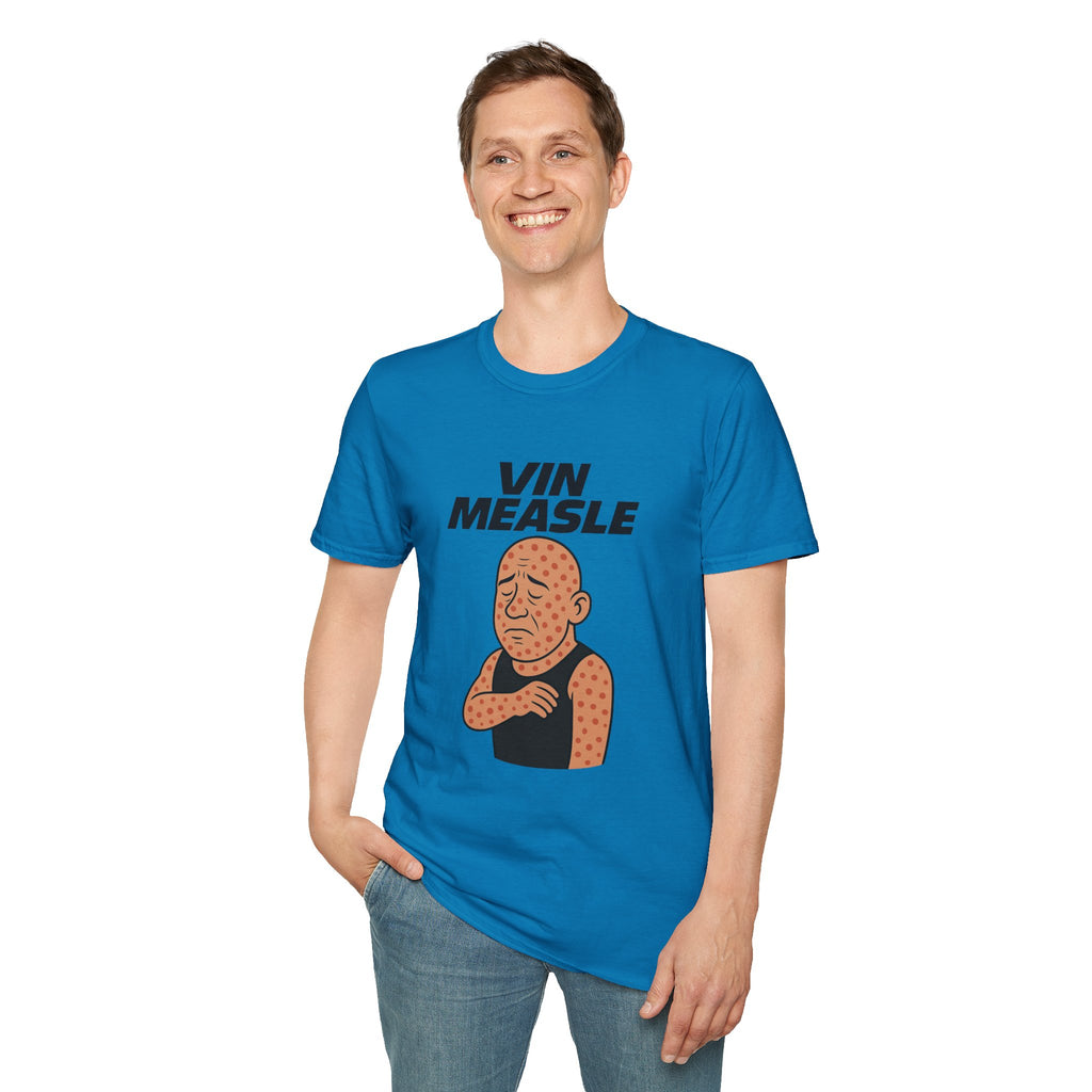 Vin Measle Parody Unisex Softstyle T-Shirt, Actor Measles Wordplay Tee, Humorous Graphic Tee Shirt, Comedy Movie Fan Gift, Lightweight