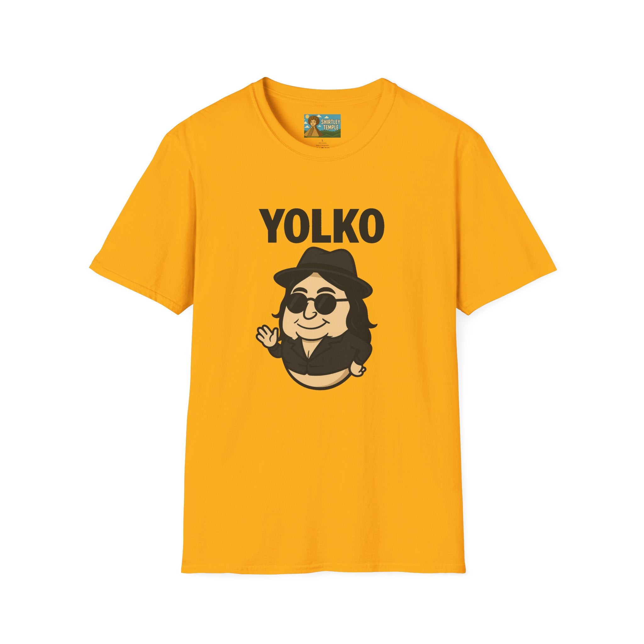 Yolko Funny Parody Unisex Softstyle T-Shirt, Egg Wordplay Tee, Humorous Yoko Tribute Shirt, Novelty Graphic Top, Comical Musician Fan Gift