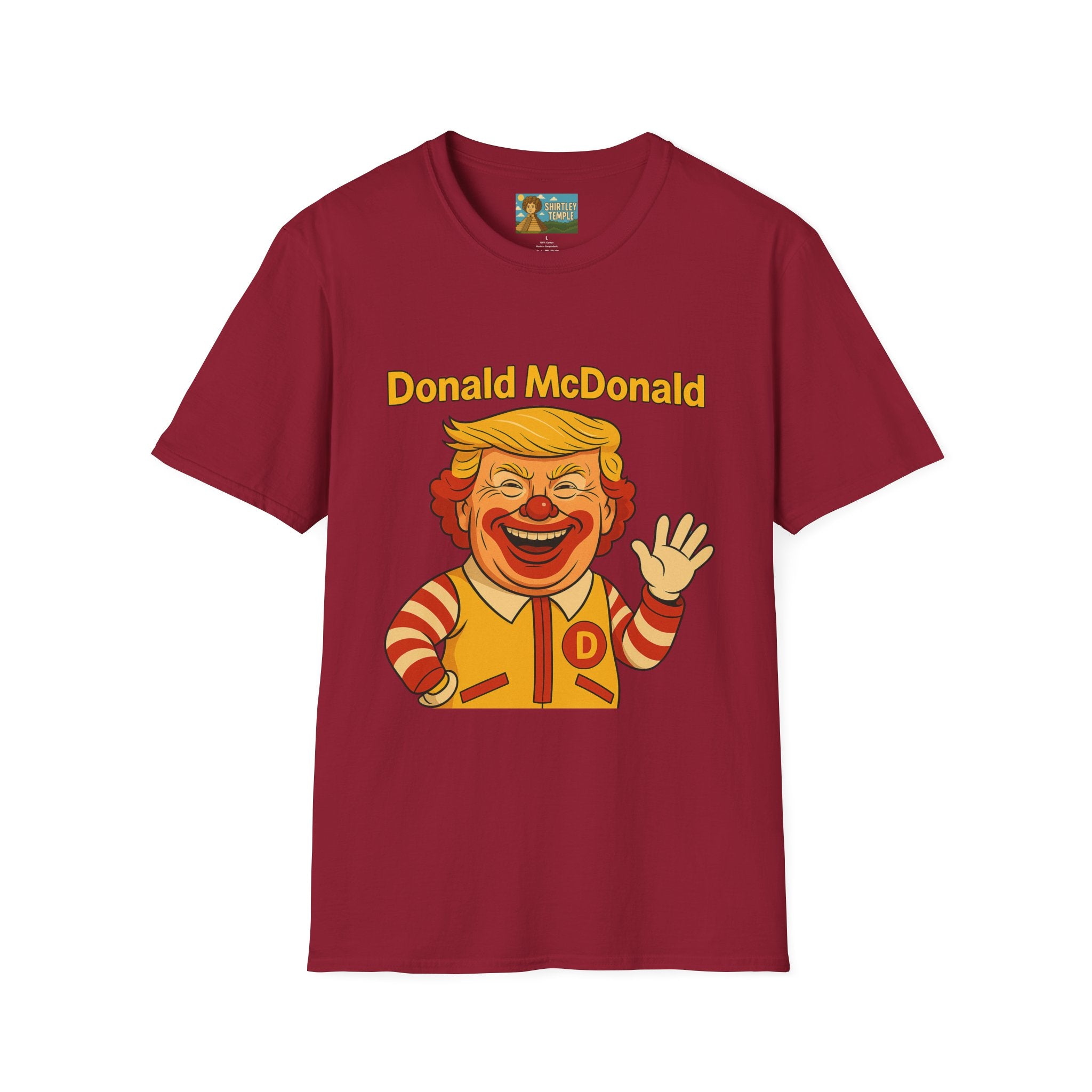 Donald McDonald Mashup T-Shirt, Trump Parody Tee, Funny Fast Food Shirt, Unisex Softstyle Top, Political Humor Gift