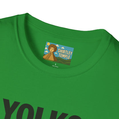 Yolko Funny Parody Unisex Softstyle T-Shirt, Egg Wordplay Tee, Humorous Yoko Tribute Shirt, Novelty Graphic Top, Comical Musician Fan Gift
