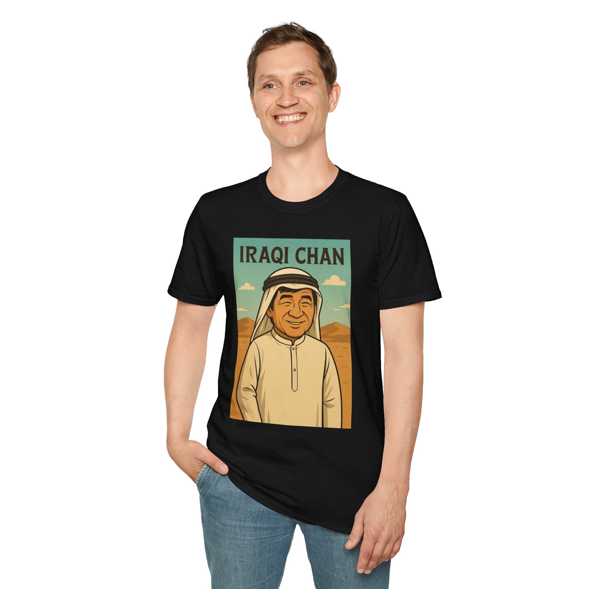 Iraqi Chan Unisex T-Shirt, Funny Jackie Chan Parody Apparel, Comedy Tribute Tee, Mashup Shirt