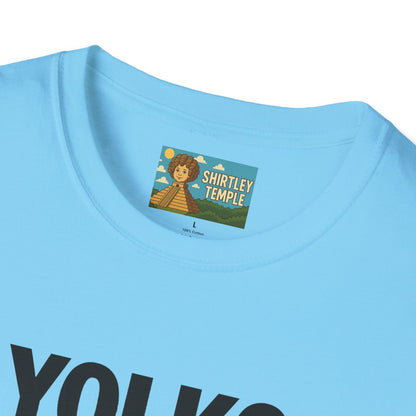 Yolko Funny Parody Unisex Softstyle T-Shirt, Egg Wordplay Tee, Humorous Yoko Tribute Shirt, Novelty Graphic Top, Comical Musician Fan Gift