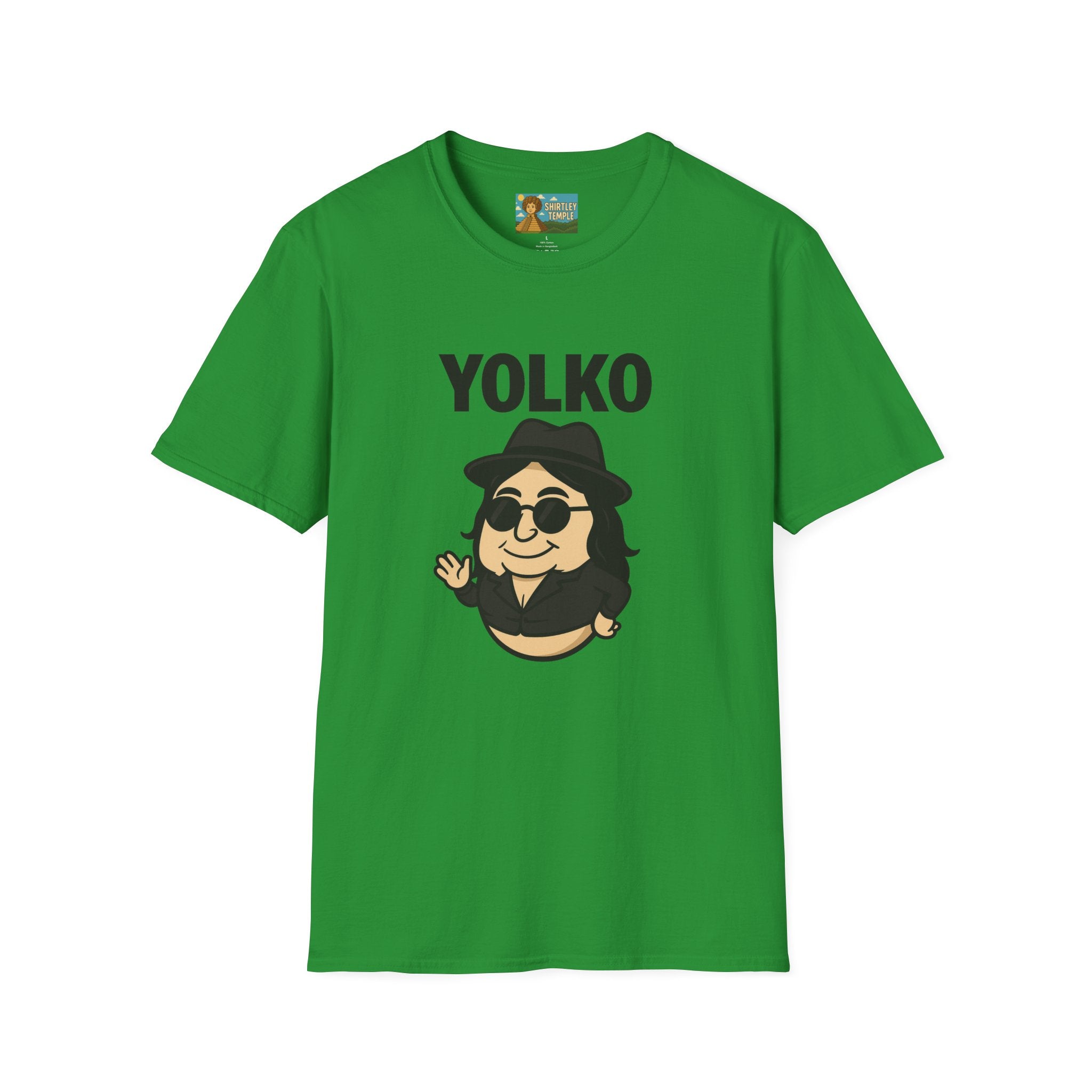 Yolko Funny Parody Unisex Softstyle T-Shirt, Egg Wordplay Tee, Humorous Yoko Tribute Shirt, Novelty Graphic Top, Comical Musician Fan Gift
