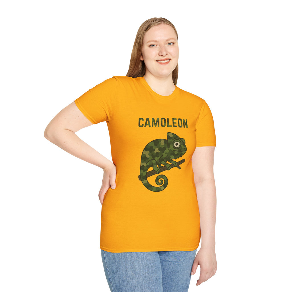 Camoleon Funny Parody T-Shirt, Comedy Mashup Tee, Military Camo Chameleon Shirt, Unisex Softstyle Top