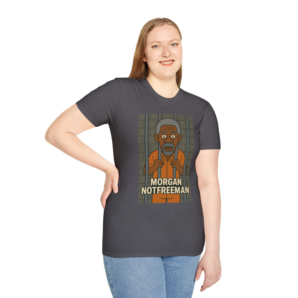 Morgan Notfreeman T-Shirt, Funny Parody Wordplay Tee, Unisex Softstyle Shirt, Morgan Freeman Not Free Comedy, Tribute Irony