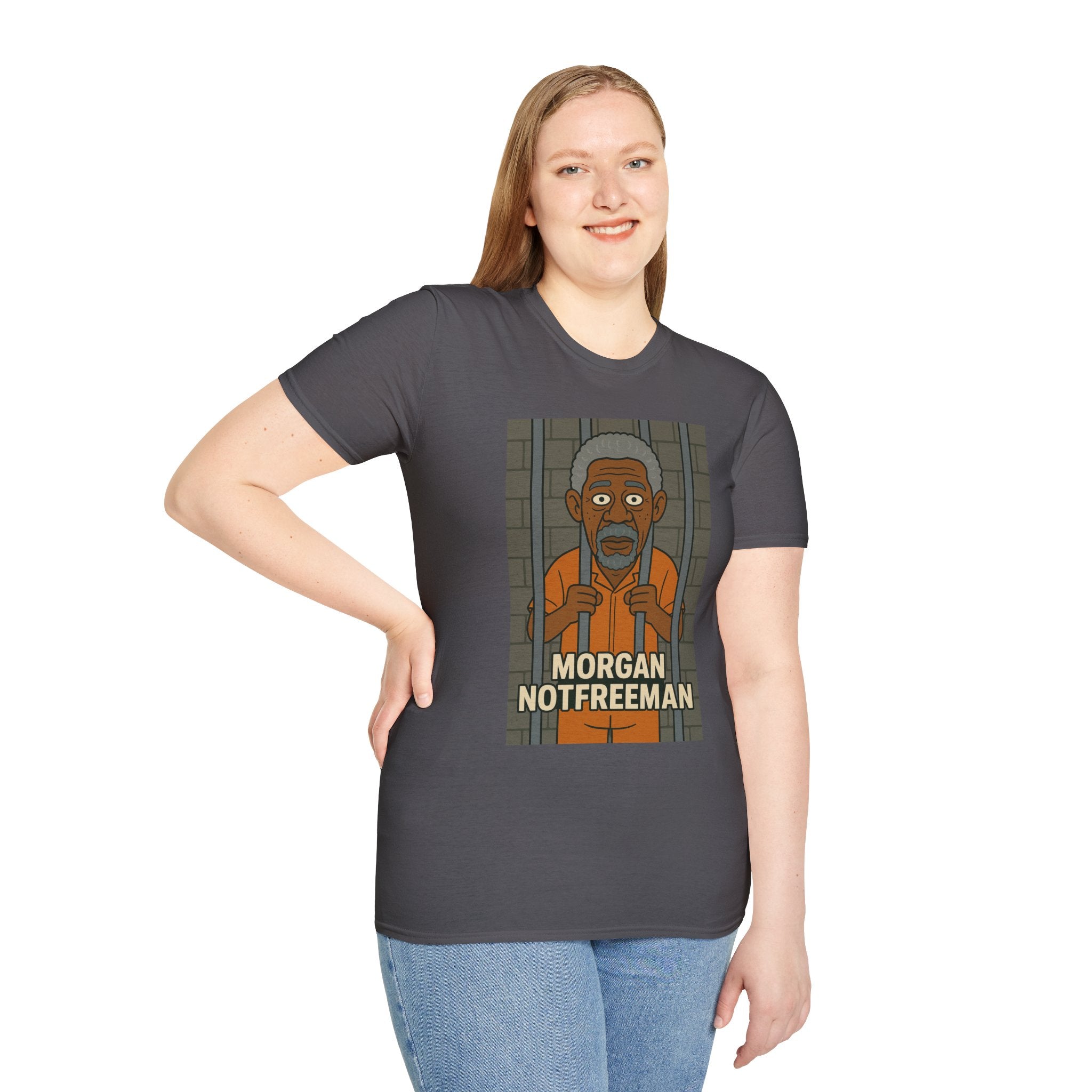 Morgan Notfreeman T-Shirt, Funny Parody Wordplay Tee, Unisex Softstyle Shirt, Morgan Freeman Not Free Comedy, Tribute Irony