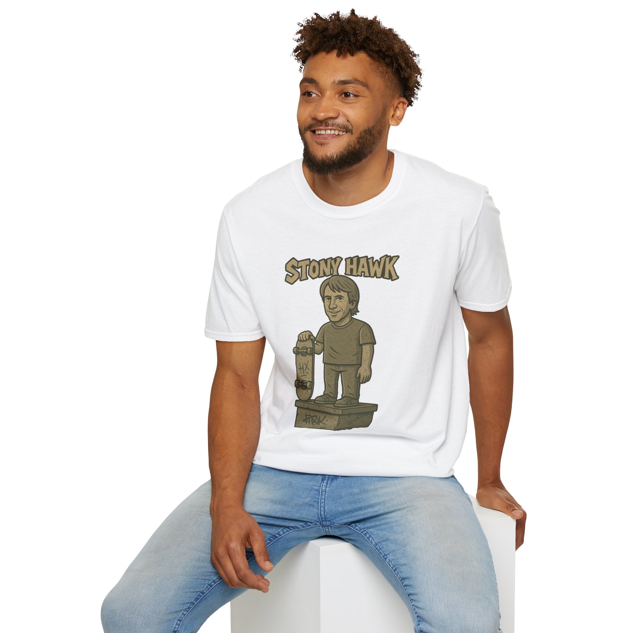 Stony Hawk Unisex T-Shirt, Skateboard Legend Parody Tee, Statue Wordplay Shirt, Funny Skater Gift, Skateboarding Fan Top