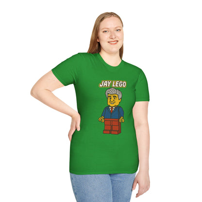 Jay Lego Funny Shirt Parody Apparel, Comedy Tribute, Lego Person, Jay Leno Mashup