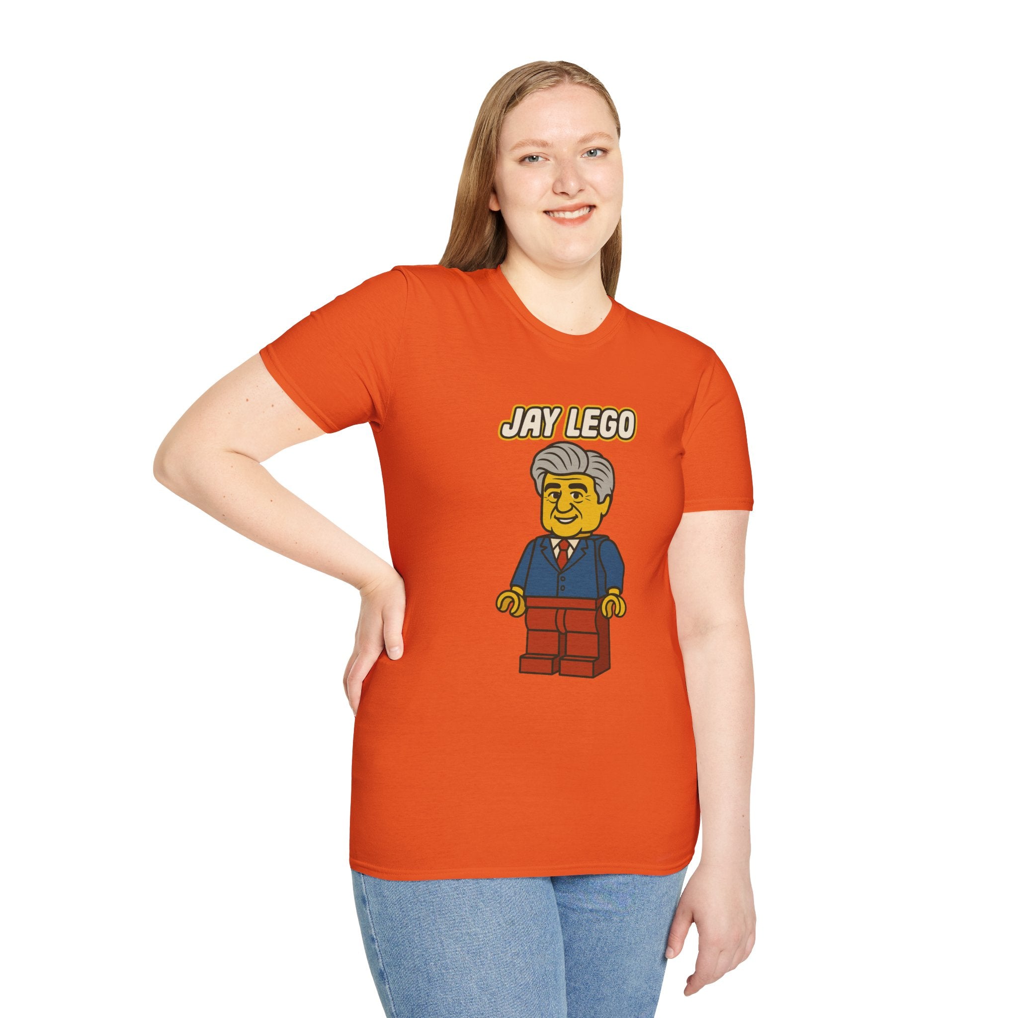 Jay Lego Funny Shirt Parody Apparel, Comedy Tribute, Lego Person, Jay Leno Mashup