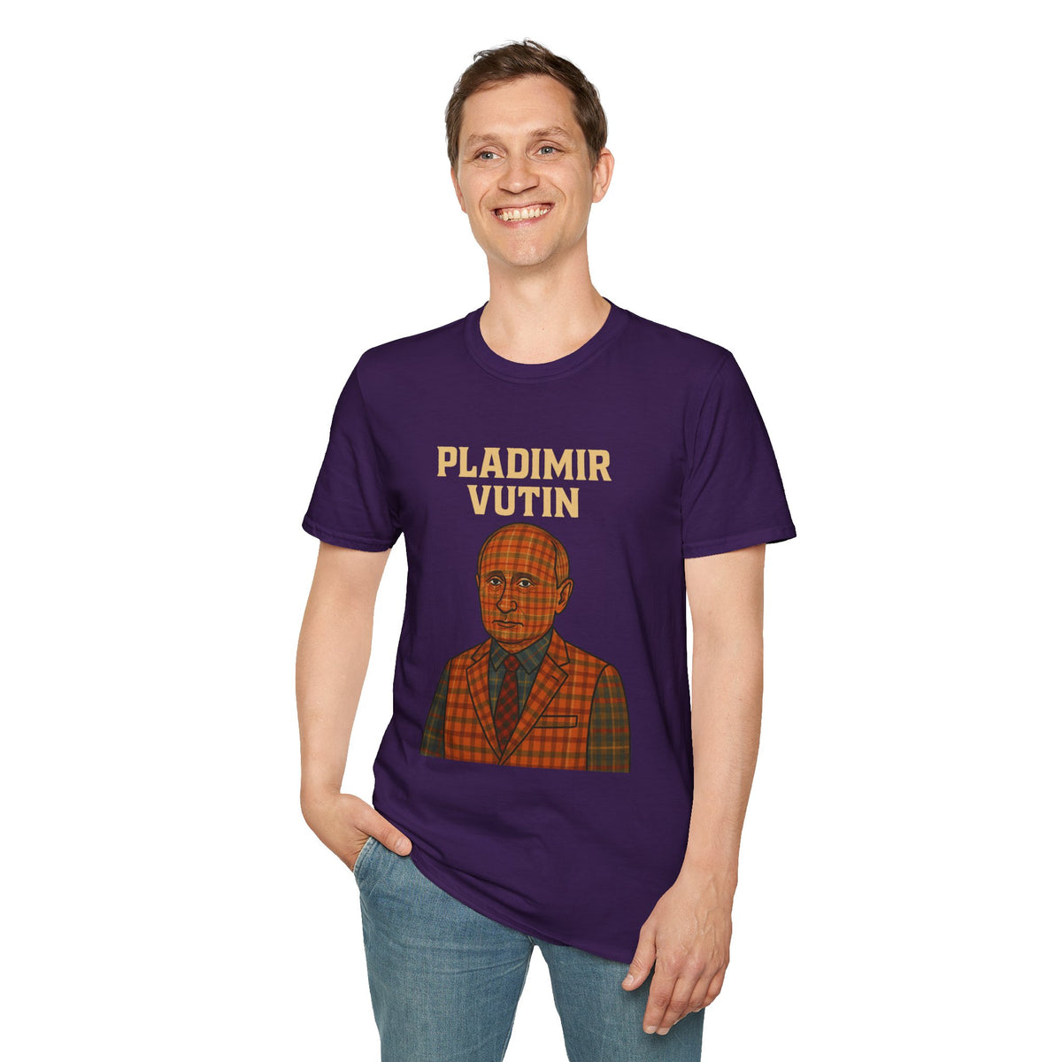 Pladimir Vutin T-Shirt, Funny Putin Parody Shirt, Plaid Person Pun Tee, Comedy Putin Plaid Top, Vladimir Putin Plaid Wordplay Apparel