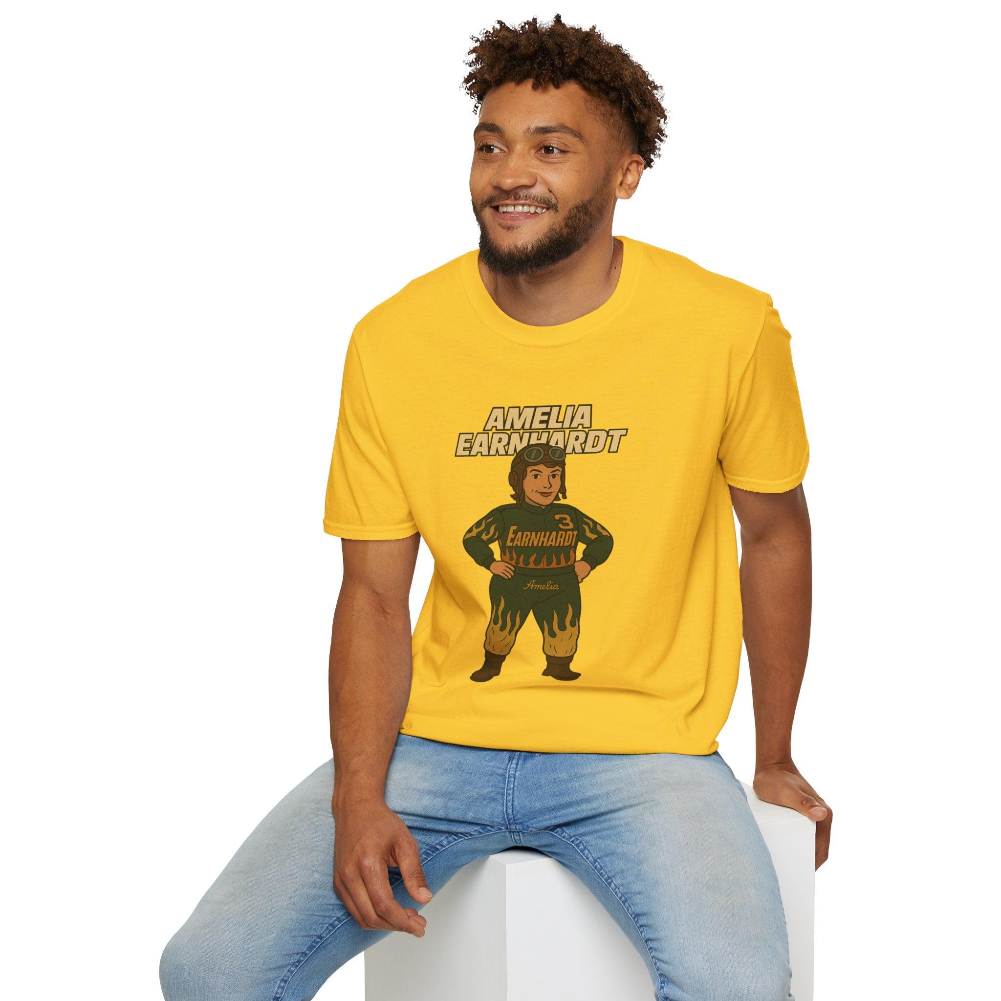 Amelia Earnhardt Funny Mashup Unisex Softstyle T-Shirt, Pilot Pun Tee, Earhart Earnhardt Gift, Aviation Racing Shirt