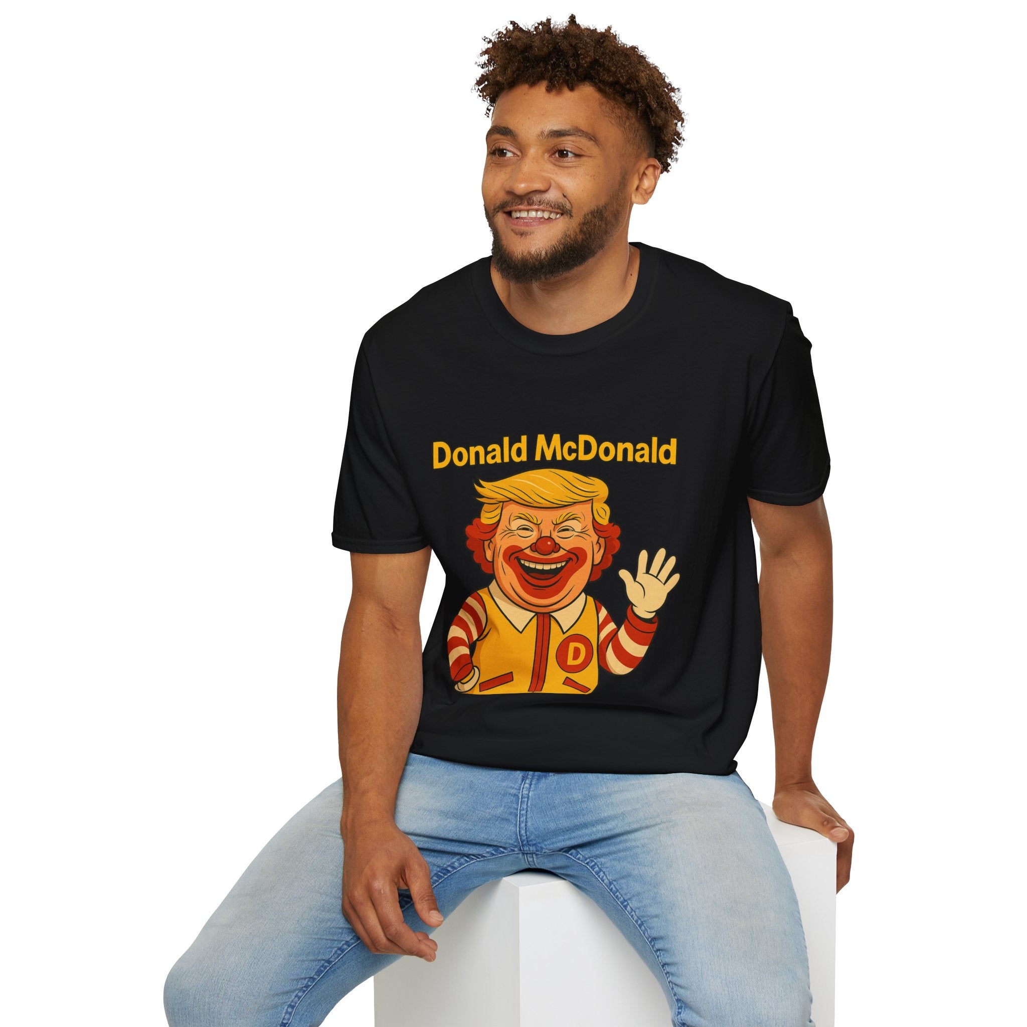 Donald McDonald Mashup T-Shirt, Trump Parody Tee, Funny Fast Food Shirt, Unisex Softstyle Top, Political Humor Gift