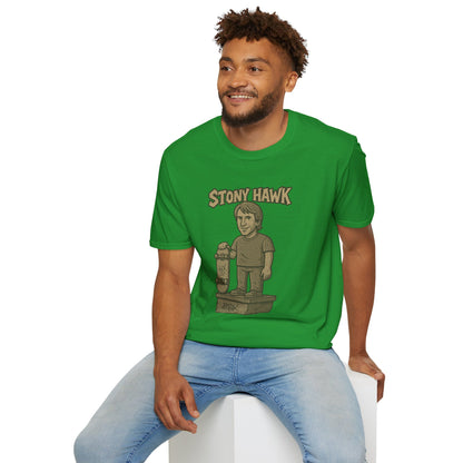 Stony Hawk Unisex T-Shirt, Skateboard Legend Parody Tee, Statue Wordplay Shirt, Funny Skater Gift, Skateboarding Fan Top
