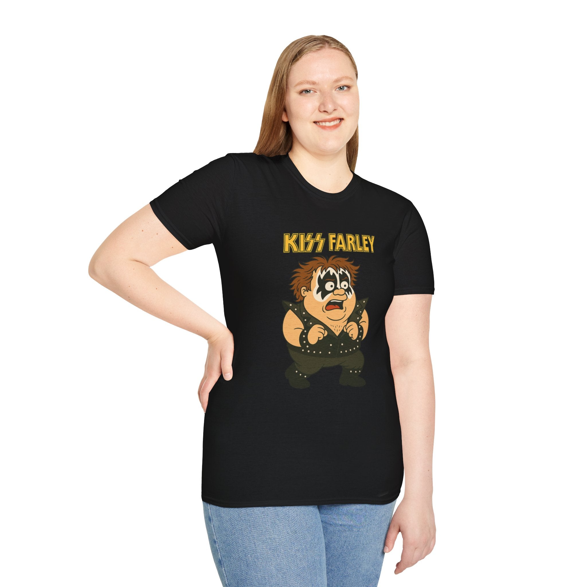 Kiss Farley T-Shirt, Rock Band Chris Farley Tribute Shirt, Funny Parody Mashup Tee, Unisex Softstyle Top, Gift for Music Lovers