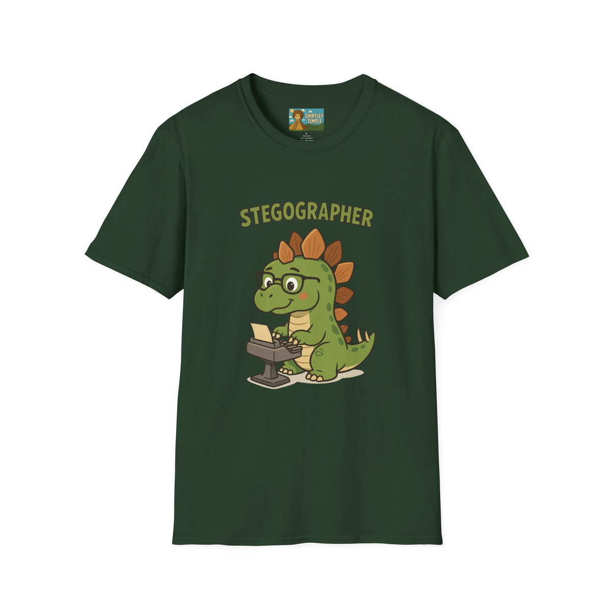 Stegographer Funny Stegosaurus Stenographer Mashup Softstyle Tee, Dino Wordplay Shirt, Unisex Tshirt Gift, Office tee for Dinosaur