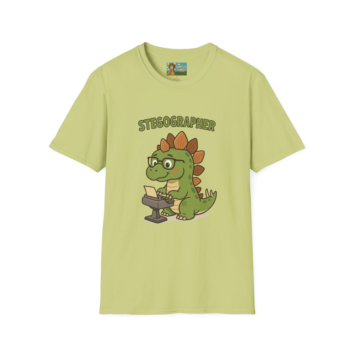 Stegographer Funny Stegosaurus Stenographer Mashup Softstyle Tee, Dino Wordplay Shirt, Unisex Tshirt Gift, Office tee for Dinosaur