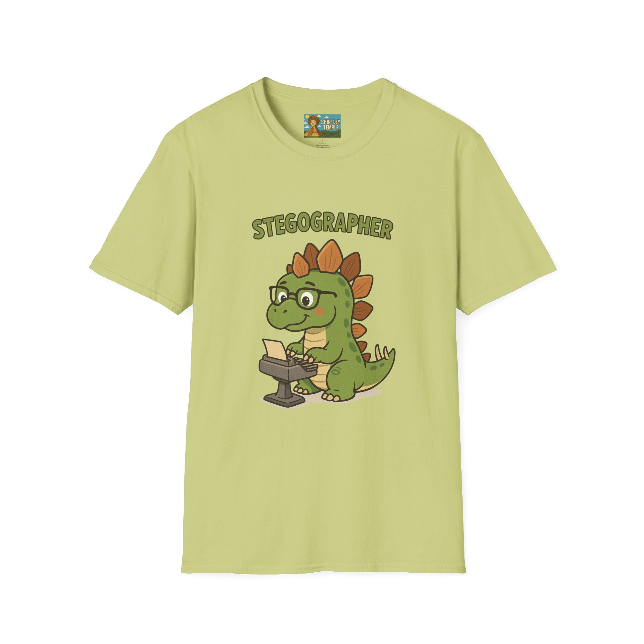 Stegographer Funny Stegosaurus Stenographer Mashup Softstyle Tee, Dino Wordplay Shirt, Unisex Tshirt Gift, Office tee for Dinosaur