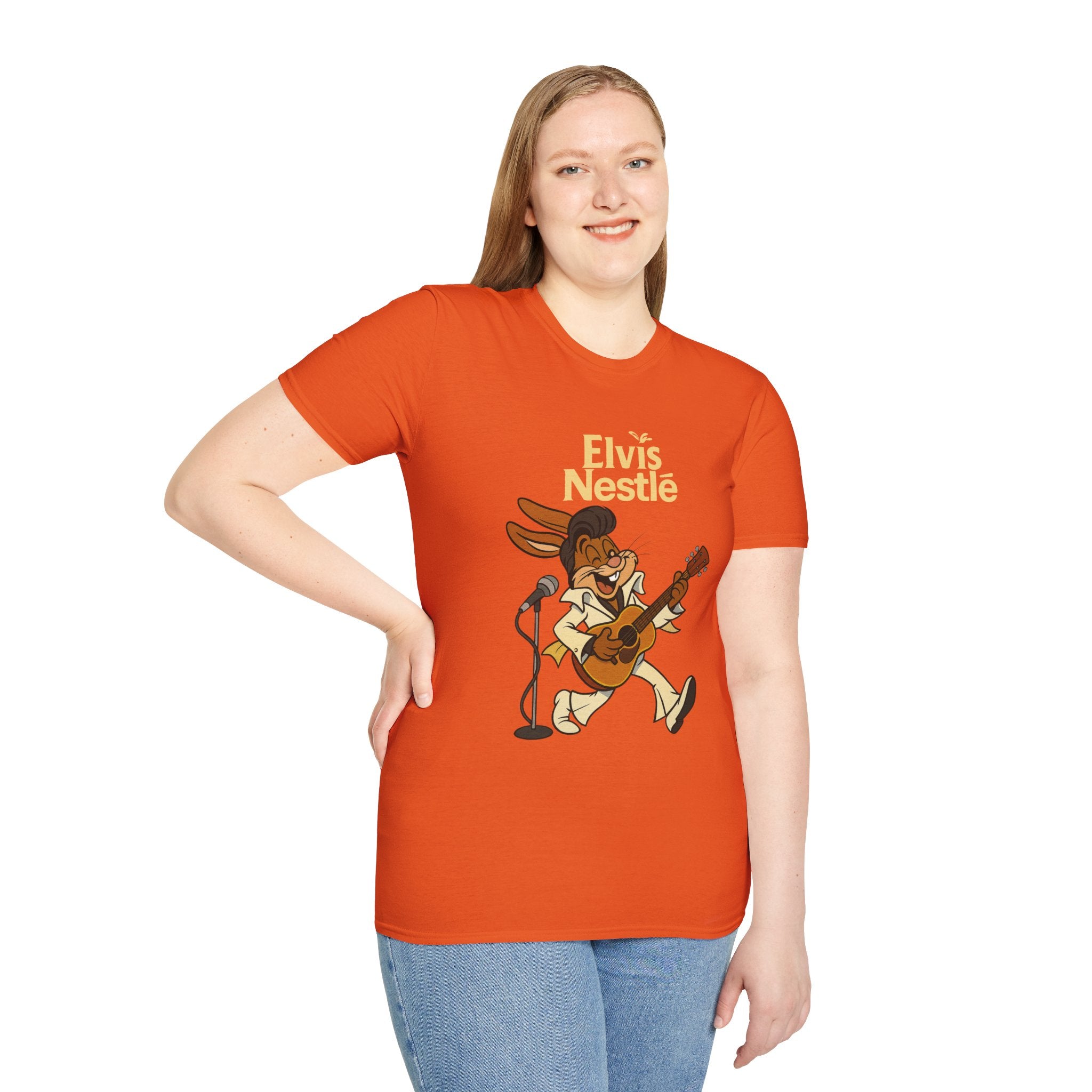 Elvis Nestle Mashup T-Shirt, Rock and Roll Rabbit Funny Tribute Tee, Musician Food Mascot Parody Shirt