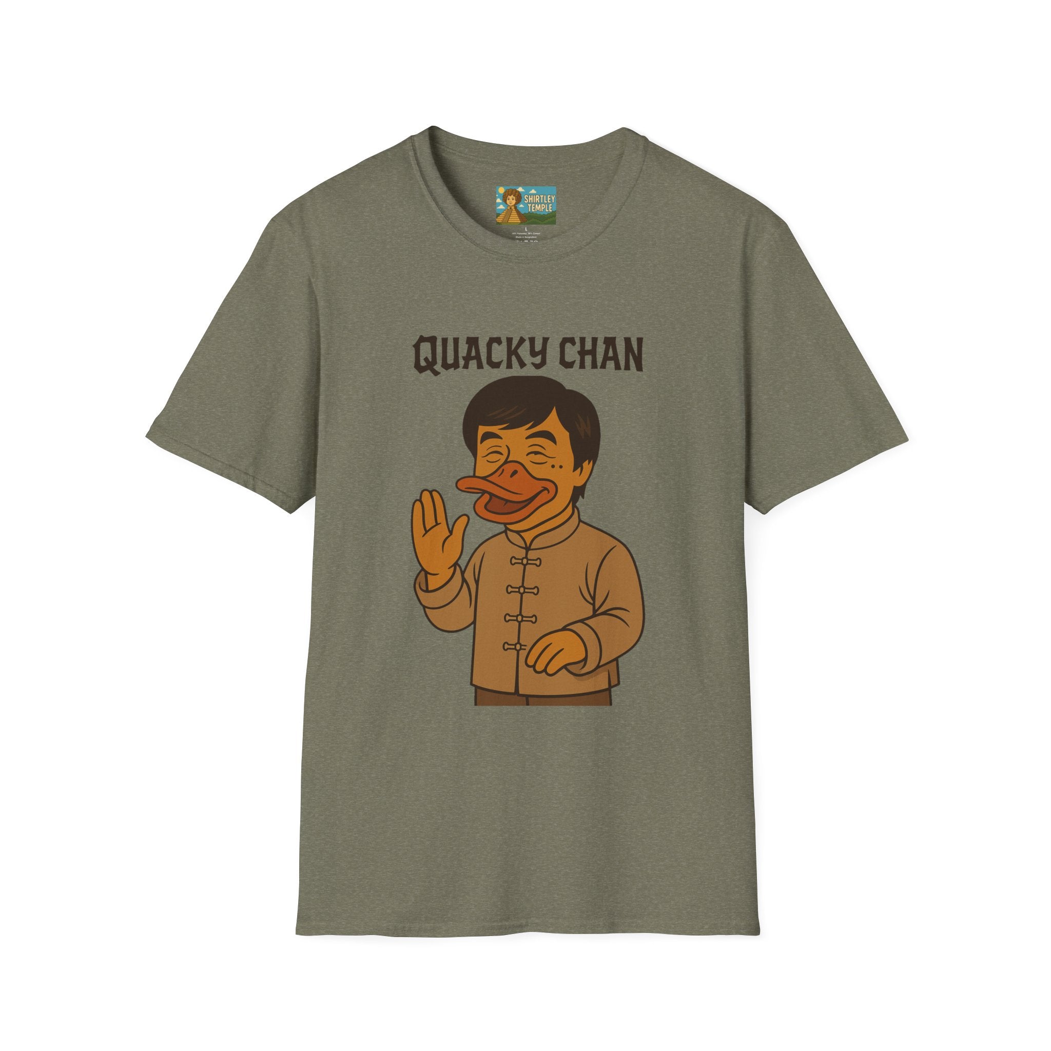 Quacky Chan Funny T-Shirt, Jackie Chan Duck Mashup Tee, Martial Arts Quack Movie Star Shirt, Comedy Parody Apparel, Unisex Softstyle Top