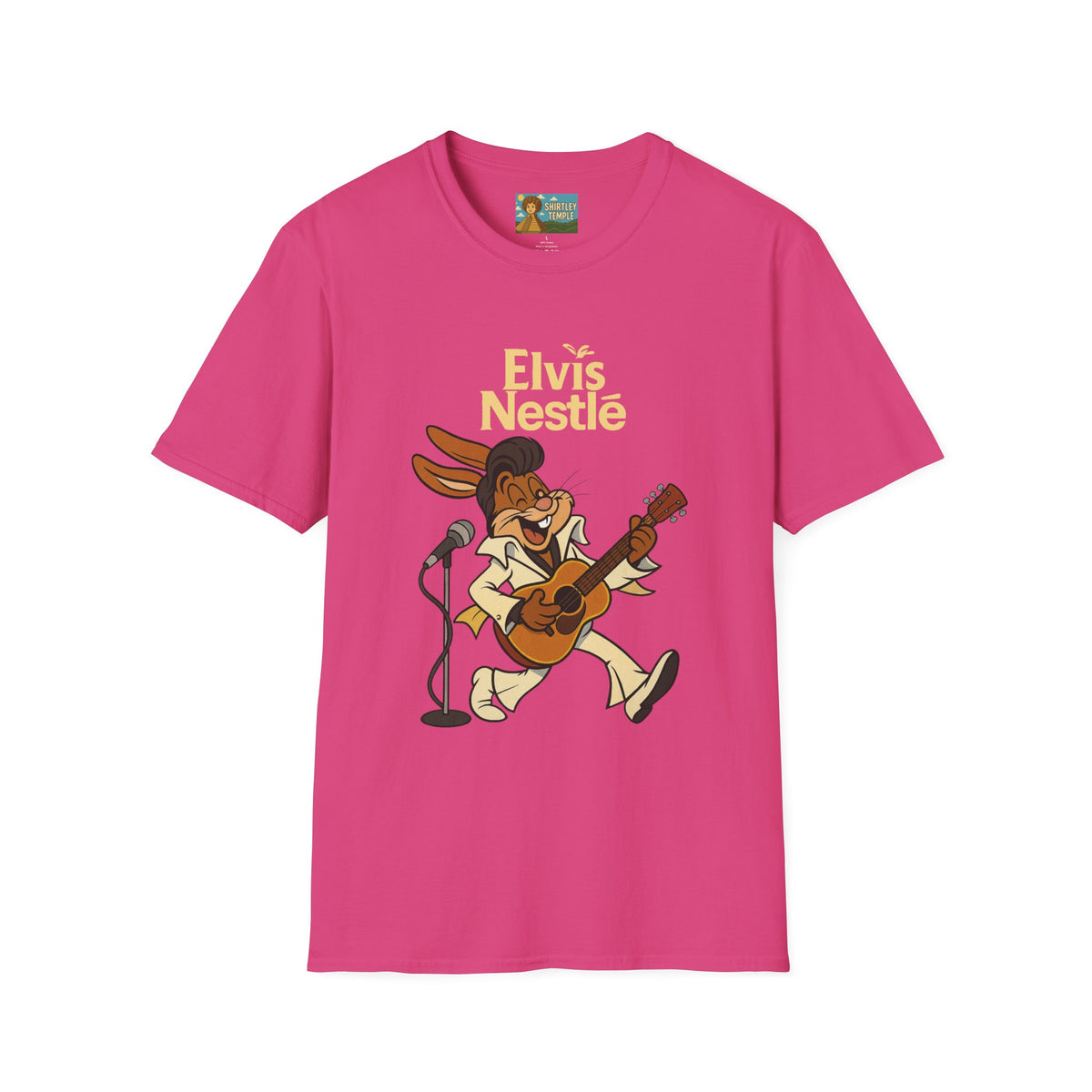 Elvis Nestle Mashup T-Shirt, Rock and Roll Rabbit Funny Tribute Tee, Musician Food Mascot Parody Shirt