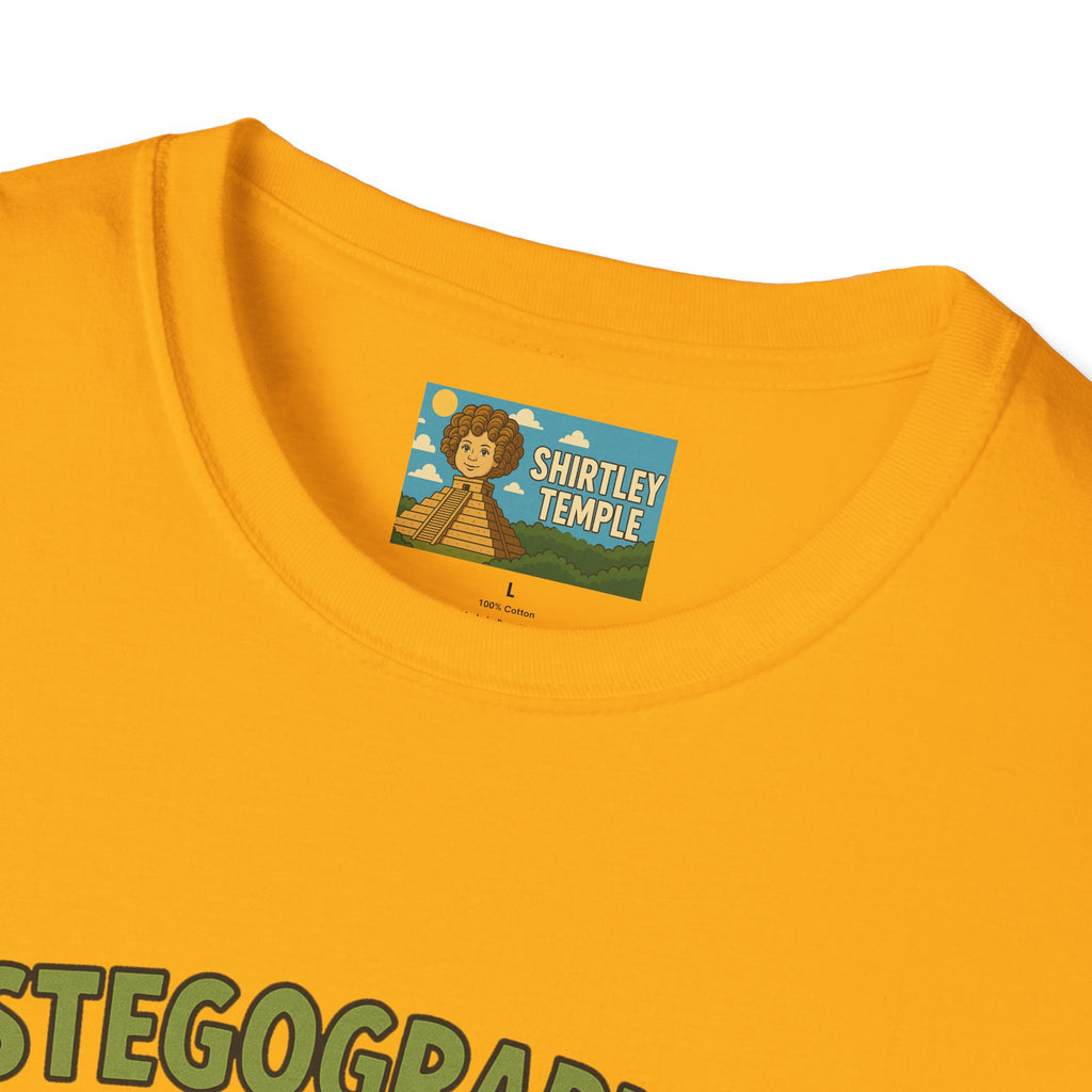 Stegographer Funny Stegosaurus Stenographer Mashup Softstyle Tee, Dino Wordplay Shirt, Unisex Tshirt Gift, Office tee for Dinosaur