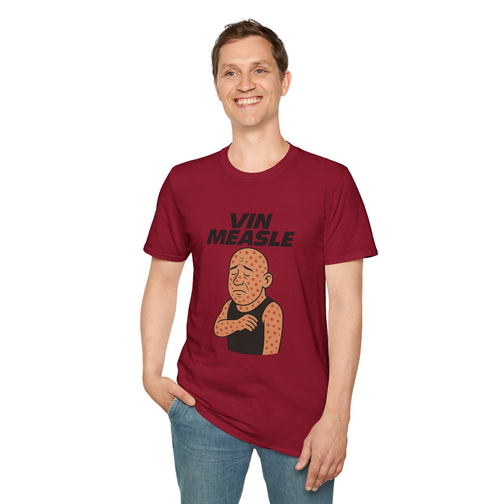 Vin Measle Parody Unisex Softstyle T-Shirt, Actor Measles Wordplay Tee, Humorous Graphic Tee Shirt, Comedy Movie Fan Gift, Lightweight