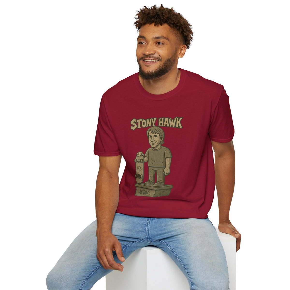 Stony Hawk Unisex T-Shirt, Skateboard Legend Parody Tee, Statue Wordplay Shirt, Funny Skater Gift, Skateboarding Fan Top
