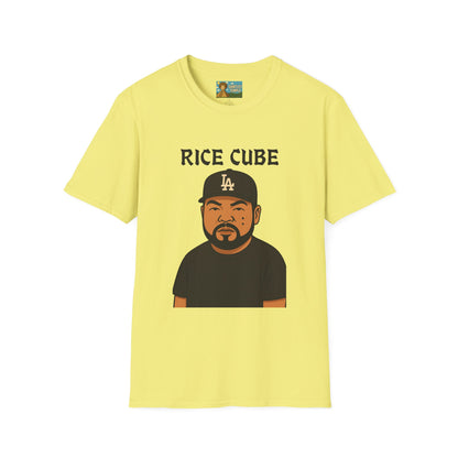 Rice Cube Funny T-Shirt, Ice Cube Asian Parody Shirt, Wordplay Tee, Hip-Hop Music Fan Gift, Unisex Softstyle Top