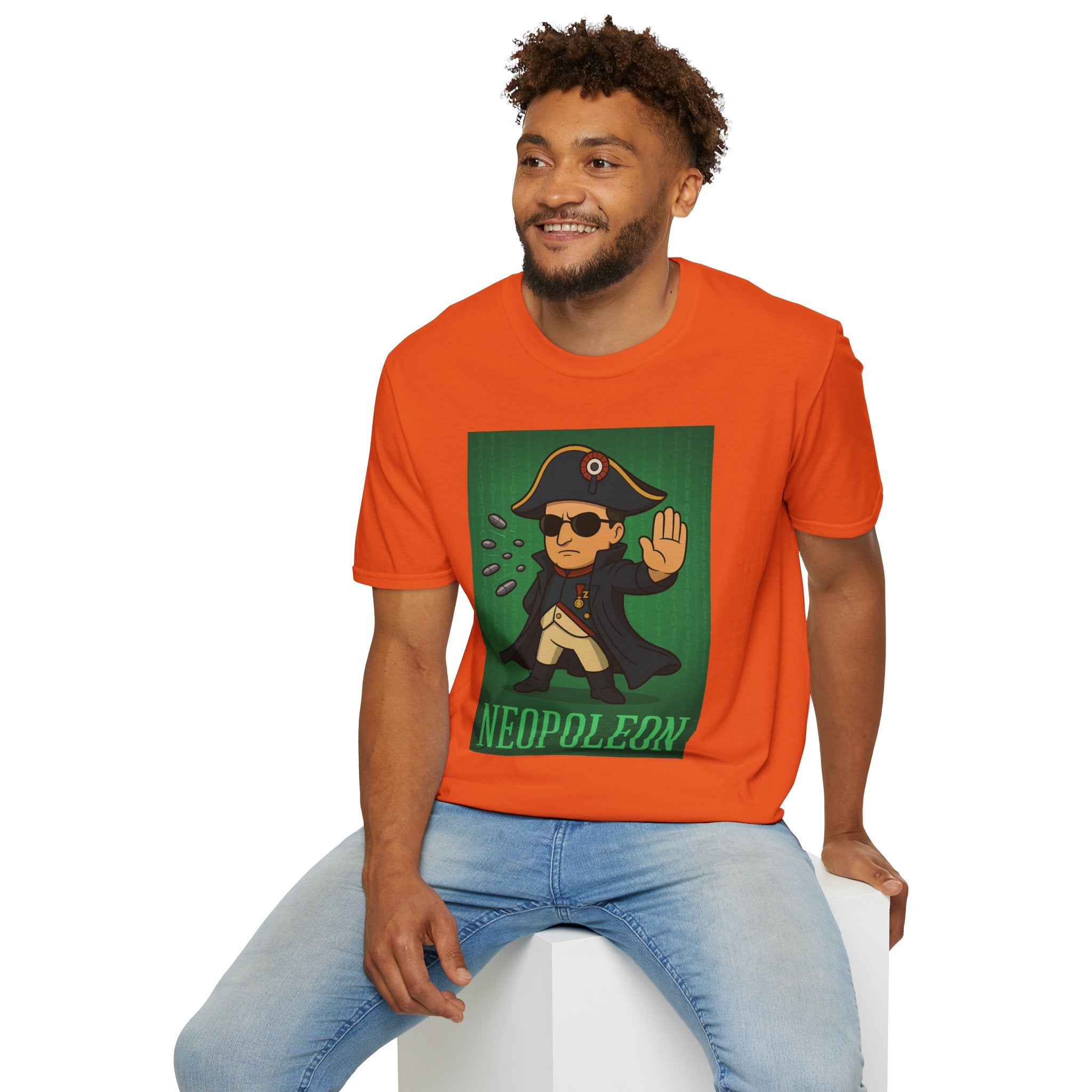 Neopoleon Mashup Unisex Softstyle T-Shirt, Parody Tee for Movie Fans, Humorous Wordplay Shirt, Pop Culture Gift, Napoleon Matrix Neo Tee